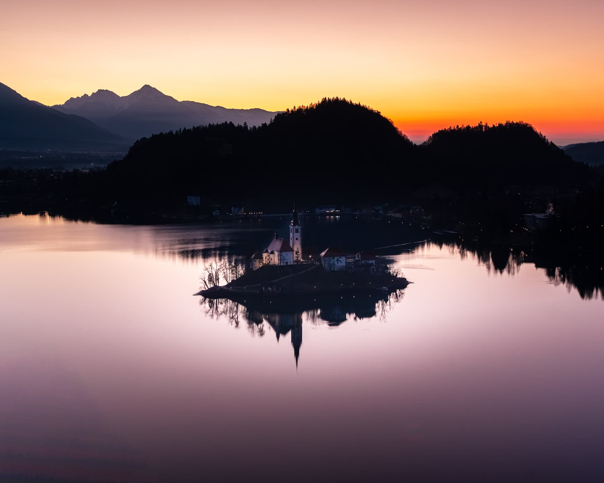 Bleder See bei Sonnenuntergang