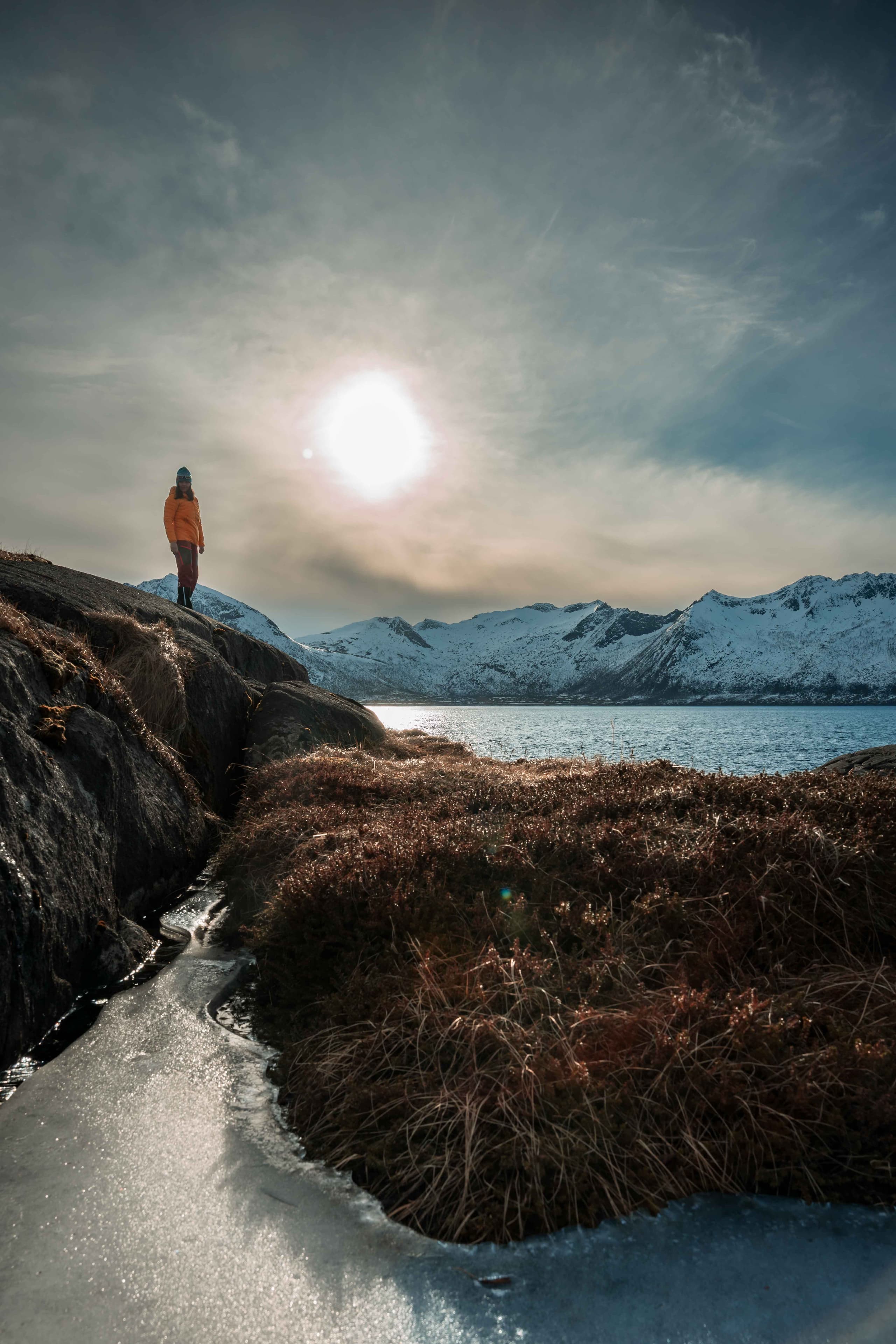 Gegenlicht am Fjord in Norwegen