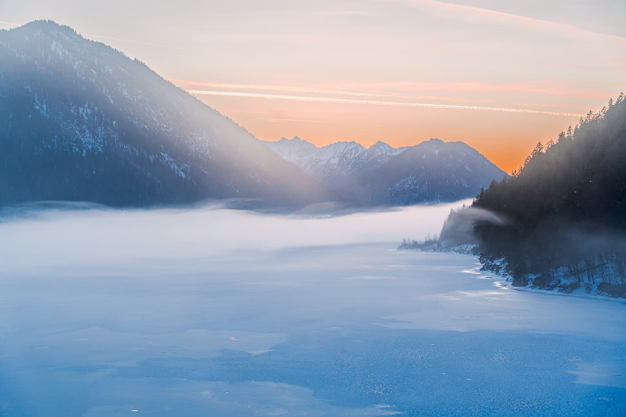 Sylvensteinspeicher Nebelmeer im Abendlicht